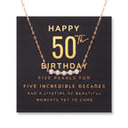 Happy 50th Birthday Five Pearl Necklace, Gold Plated Stainless Steel