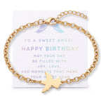 Studio Rockwood Angel Charm Bracelet for Girls Gift Set, Adjustable 18K Gold Plated, Hypoallergenic Kids Jewelry, First Communion Baptism Birthday Gift with Box and Card (Happy Birthday)