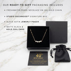 Happy 40th Birthday Four Pearl Necklace Gift Box with Card - Gift for Her - Gold Plated Stainless Steel Chain, 40th Birthday Gifts for Women Jewelry for Daughter, Sister, Best Friend