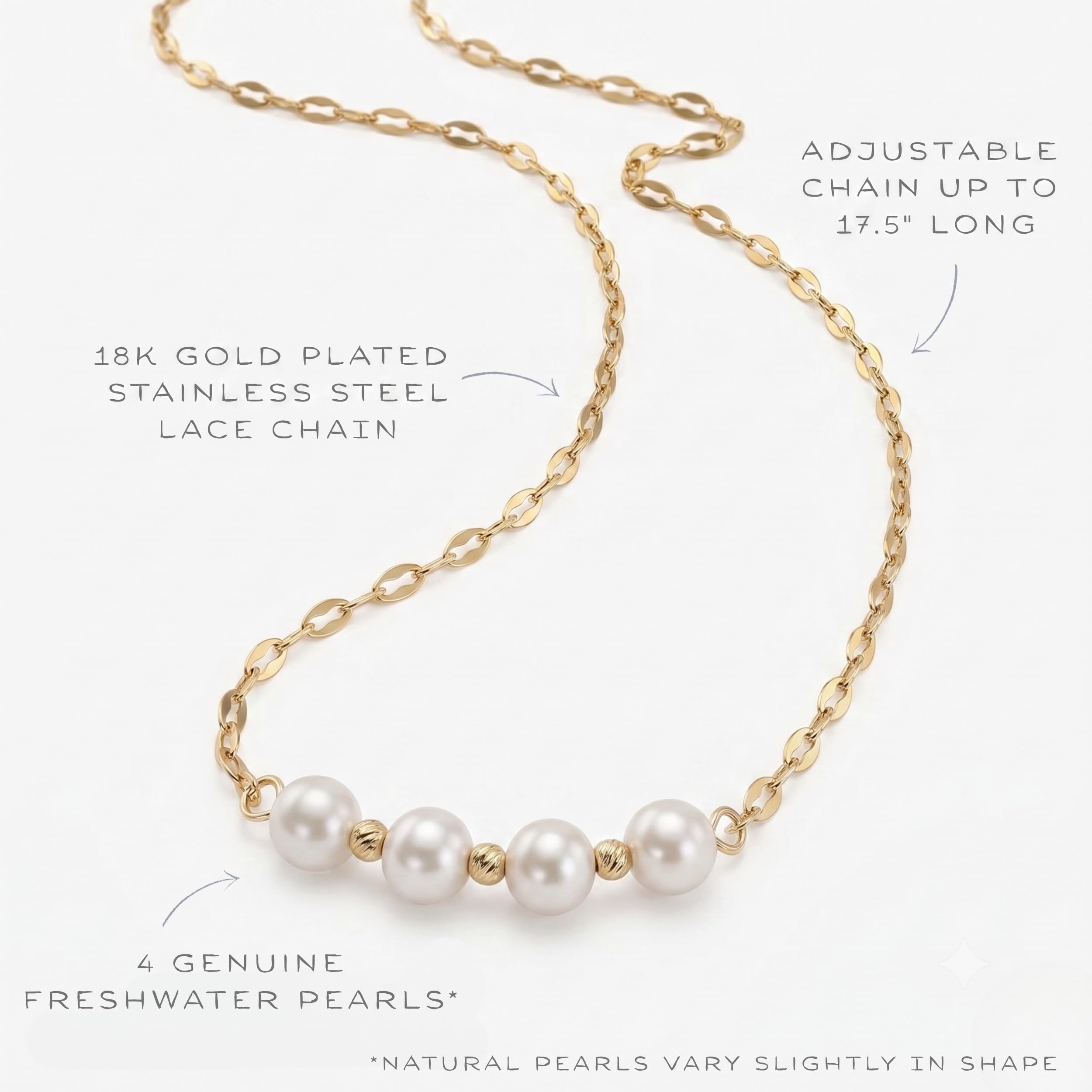 Happy 40th Birthday Four Pearl Necklace Gift Box with Card - Gift for Her - Gold Plated Stainless Steel Chain, 40th Birthday Gifts for Women Jewelry for Daughter, Sister, Best Friend