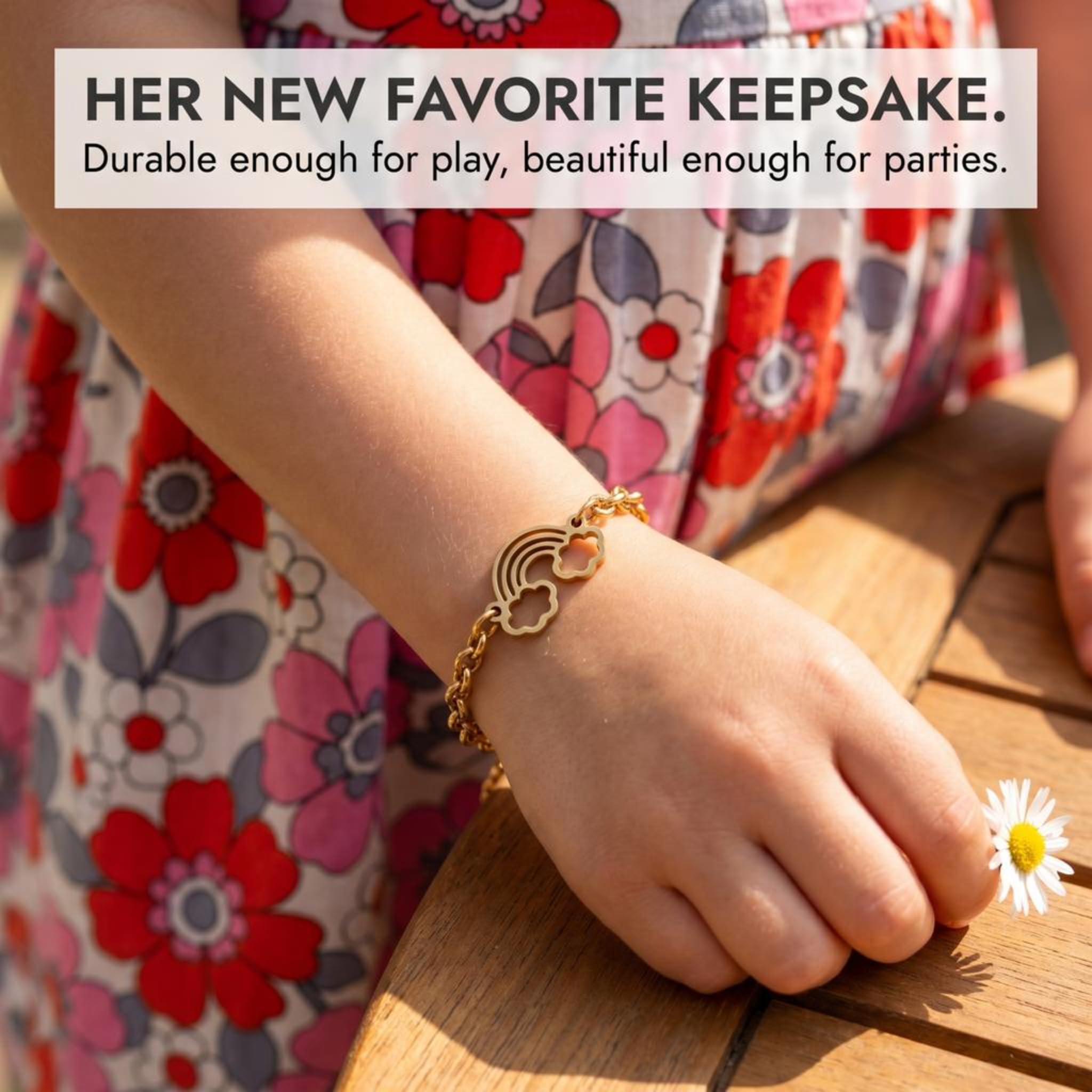 Studio Rockwood Rainbow Charm Bracelet Gift Set for Girls, Adjustable 18K Gold Plated Kids Jewelry, Birthday Gift for Daughters Granddaughters Nieces with Keepsake Box and Foil Card (Beautiful)