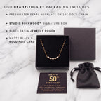 Happy 50th Birthday Five Pearl Necklace, Gold Plated Stainless Steel