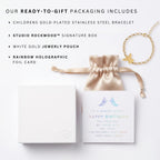 Studio Rockwood Angel Charm Bracelet for Girls Gift Set, Adjustable 18K Gold Plated, Hypoallergenic Kids Jewelry, First Communion Baptism Birthday Gift with Box and Card (Happy Birthday)