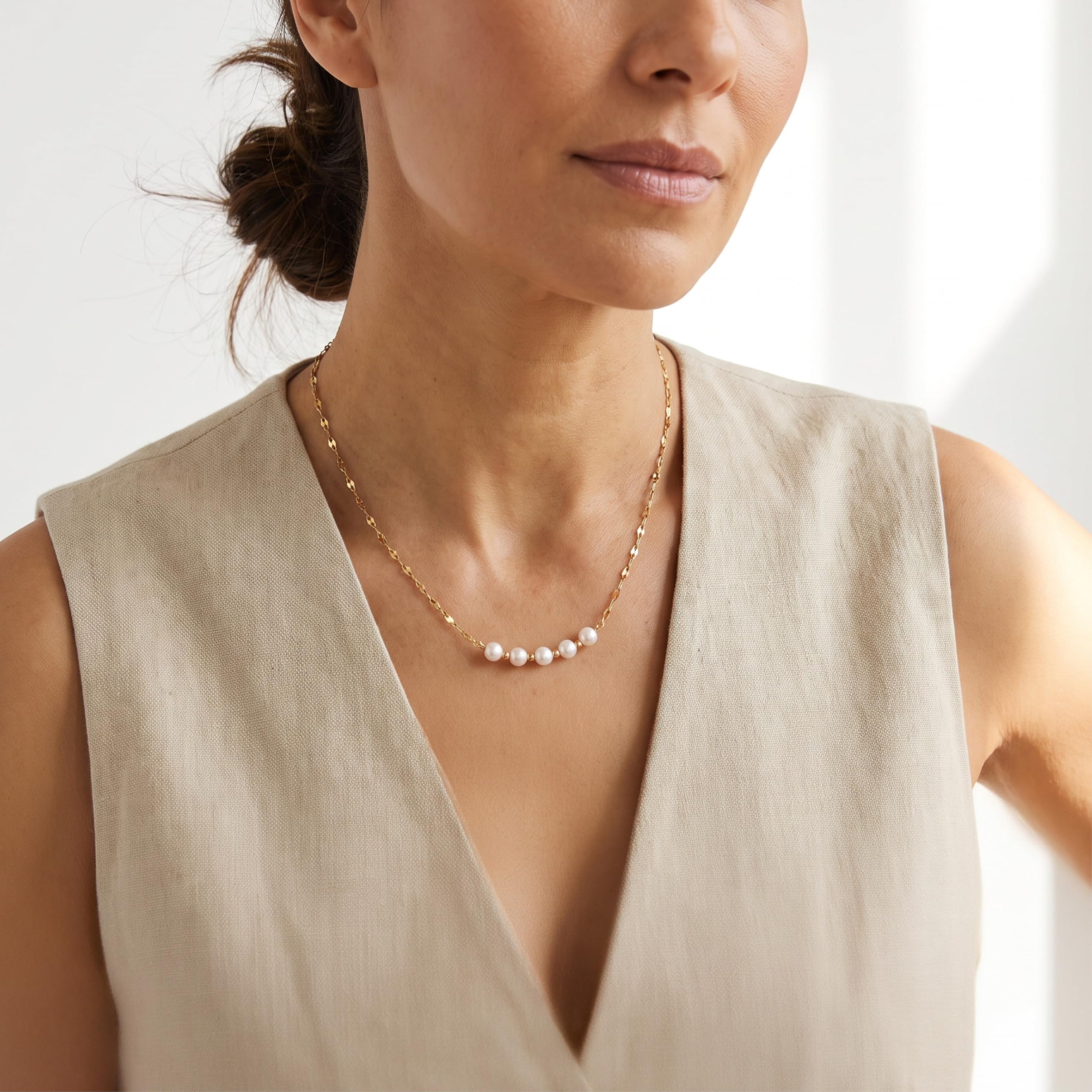 Happy 50th Birthday Five Pearl Necklace, Gold Plated Stainless Steel