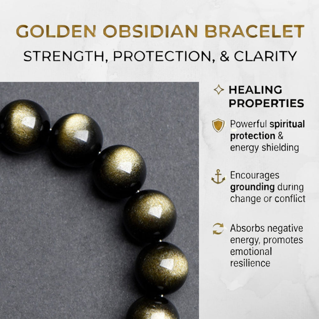 Golden Obsidian Bracelet for Men and Women – Natural Stone Beaded Stretch Bracelet