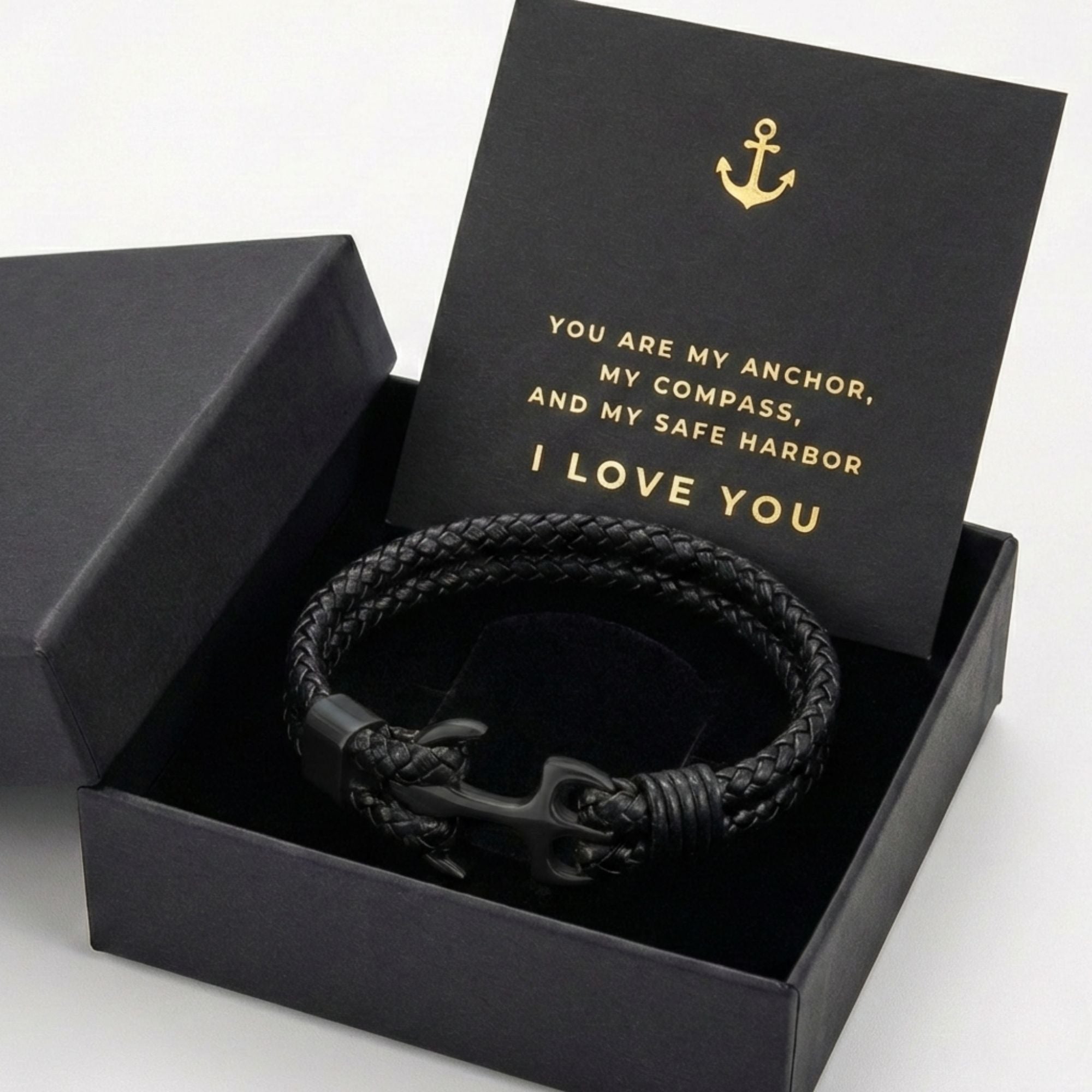 Anchor Bracelet with Message Card - “You Are My Anchor” Romantic Gift Box for Husband, Boyfriend, Fiancé -Anniversary & Valentine’s Day Jewelry