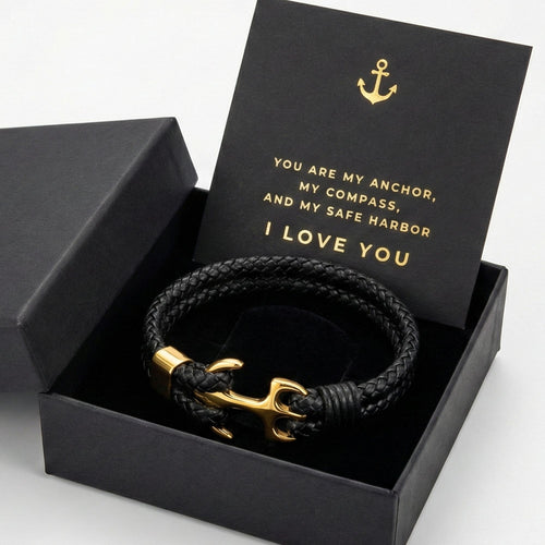 Anchor Bracelet with Message Card - “You Are My Anchor” Romantic Gift Box for Husband, Boyfriend, Fiancé -Anniversary & Valentine’s Day Jewelry