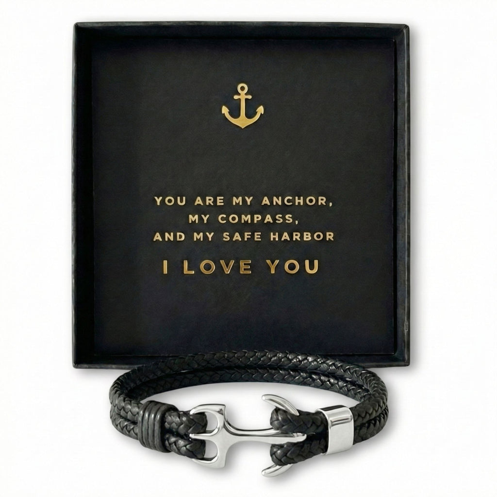 Anchor Bracelet with Message Card - “You Are My Anchor” Romantic Gift Box for Husband, Boyfriend, Fiancé -Anniversary & Valentine’s Day Jewelry