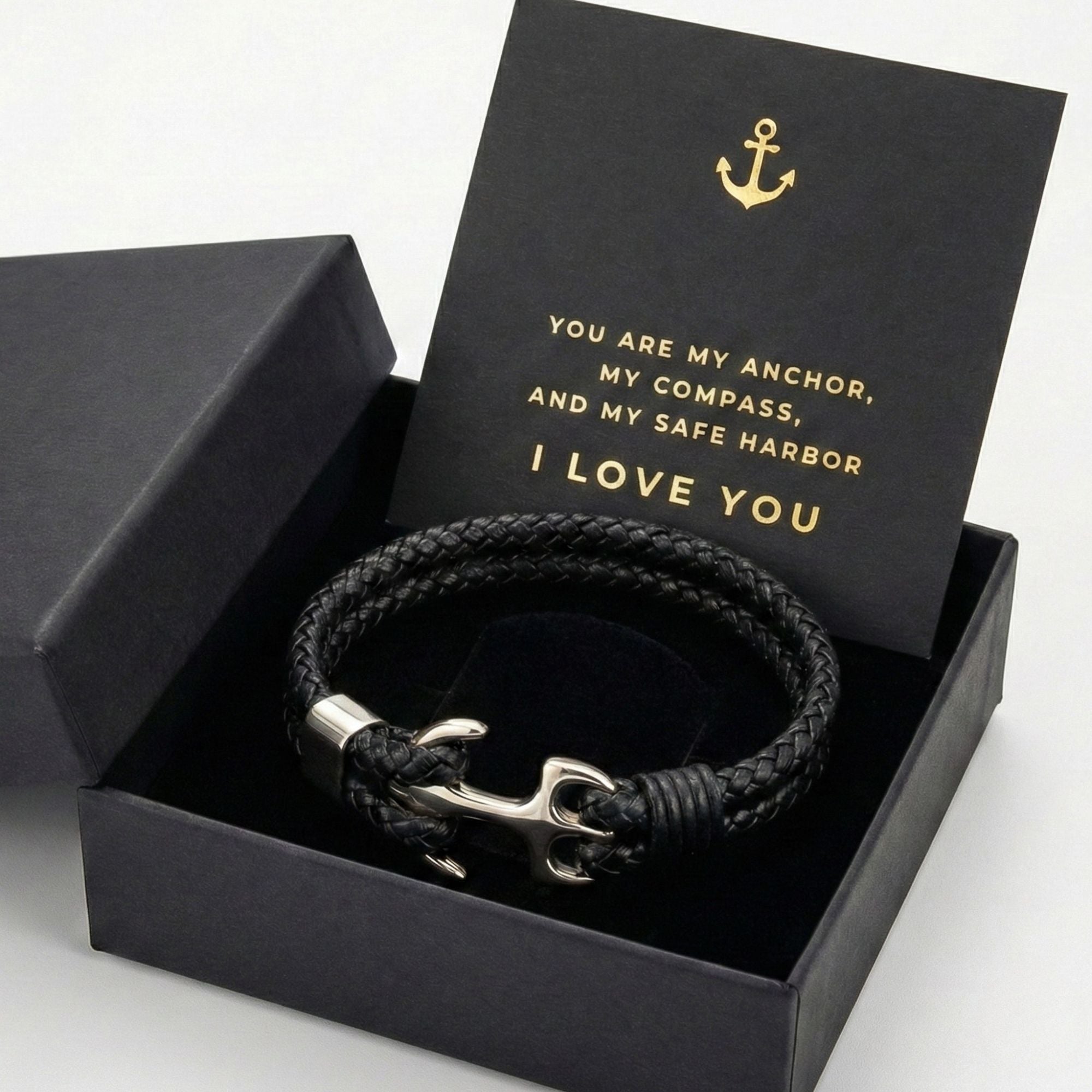 Anchor Bracelet with Message Card - “You Are My Anchor” Romantic Gift Box for Husband, Boyfriend, Fiancé -Anniversary & Valentine’s Day Jewelry