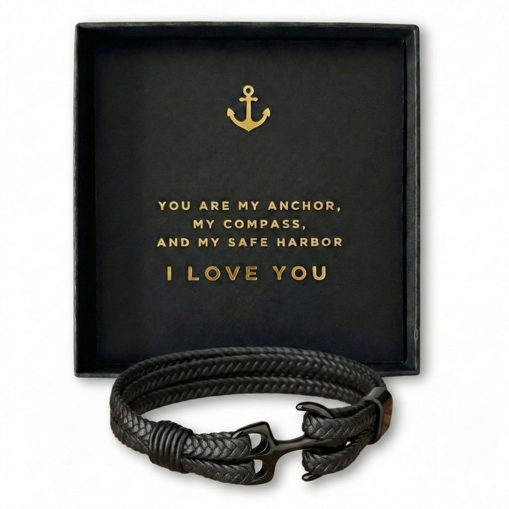 Anchor Bracelet with Message Card - “You Are My Anchor” Romantic Gift Box for Husband, Boyfriend, Fiancé -Anniversary & Valentine’s Day Jewelry