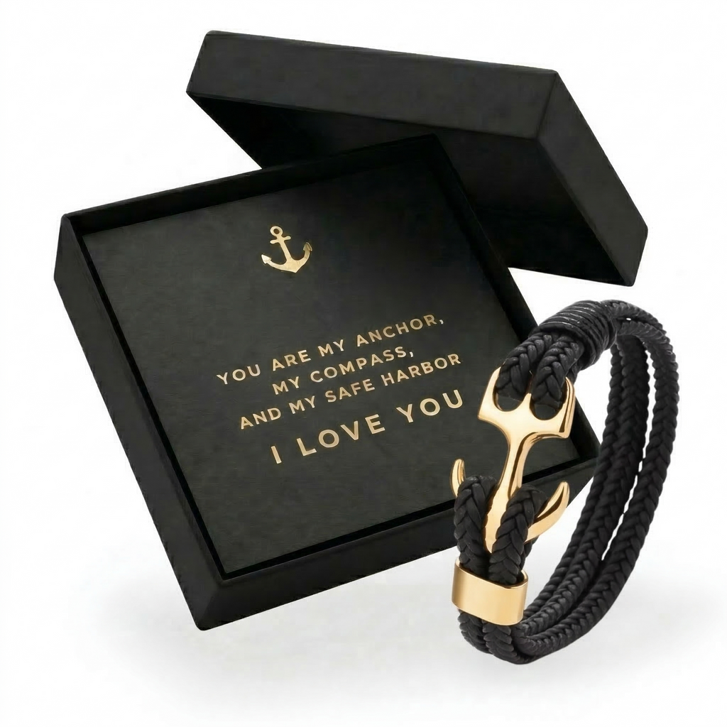 Anchor Bracelet with Message Card - “You Are My Anchor” Romantic Gift Box for Husband, Boyfriend, Fiancé -Anniversary & Valentine’s Day Jewelry