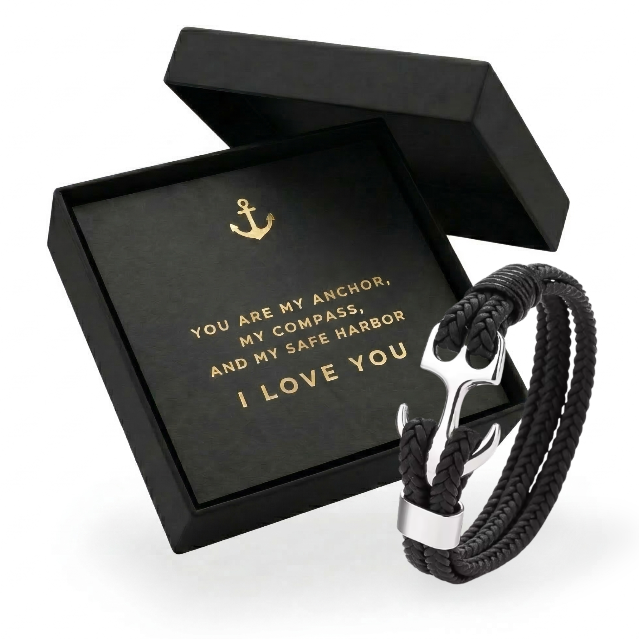 Anchor Bracelet with Message Card - “You Are My Anchor” Romantic Gift Box for Husband, Boyfriend, Fiancé -Anniversary & Valentine’s Day Jewelry