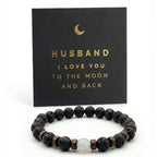 Father's Day Mens Lava Stone Bead Bracelet Gift Box with Card, "Love You to The Moon and Back"