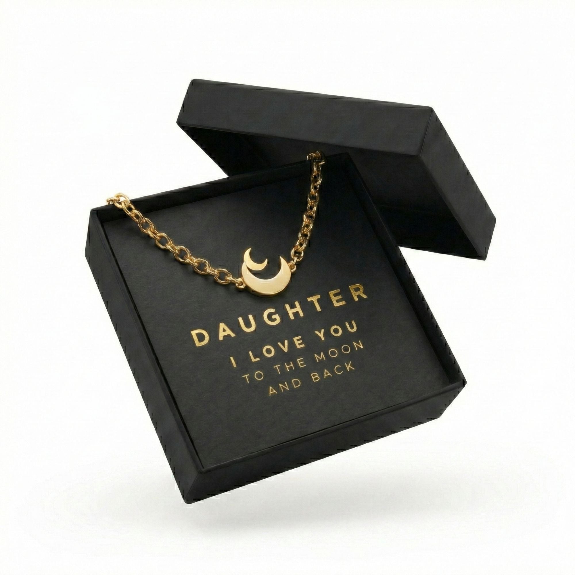 Gold Moon Bracelet for Daughter - "I Love You" Gift - Hypoallergenic Stainless Steel Crescent Charm Jewelry