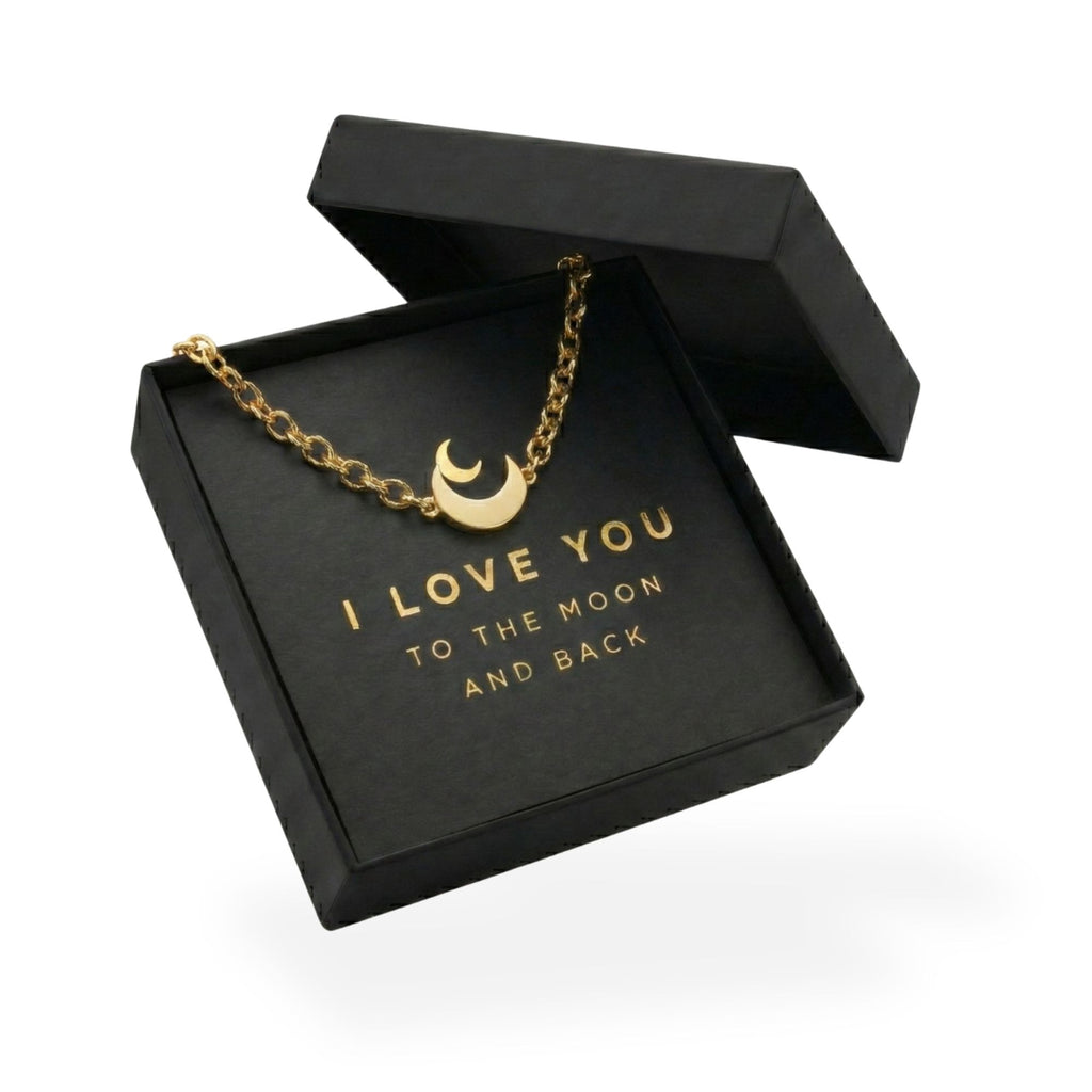 Gold Moon Bracelet for Women - "I Love You" Gift - Hypoallergenic Stainless Steel Crescent Charm Jewelry