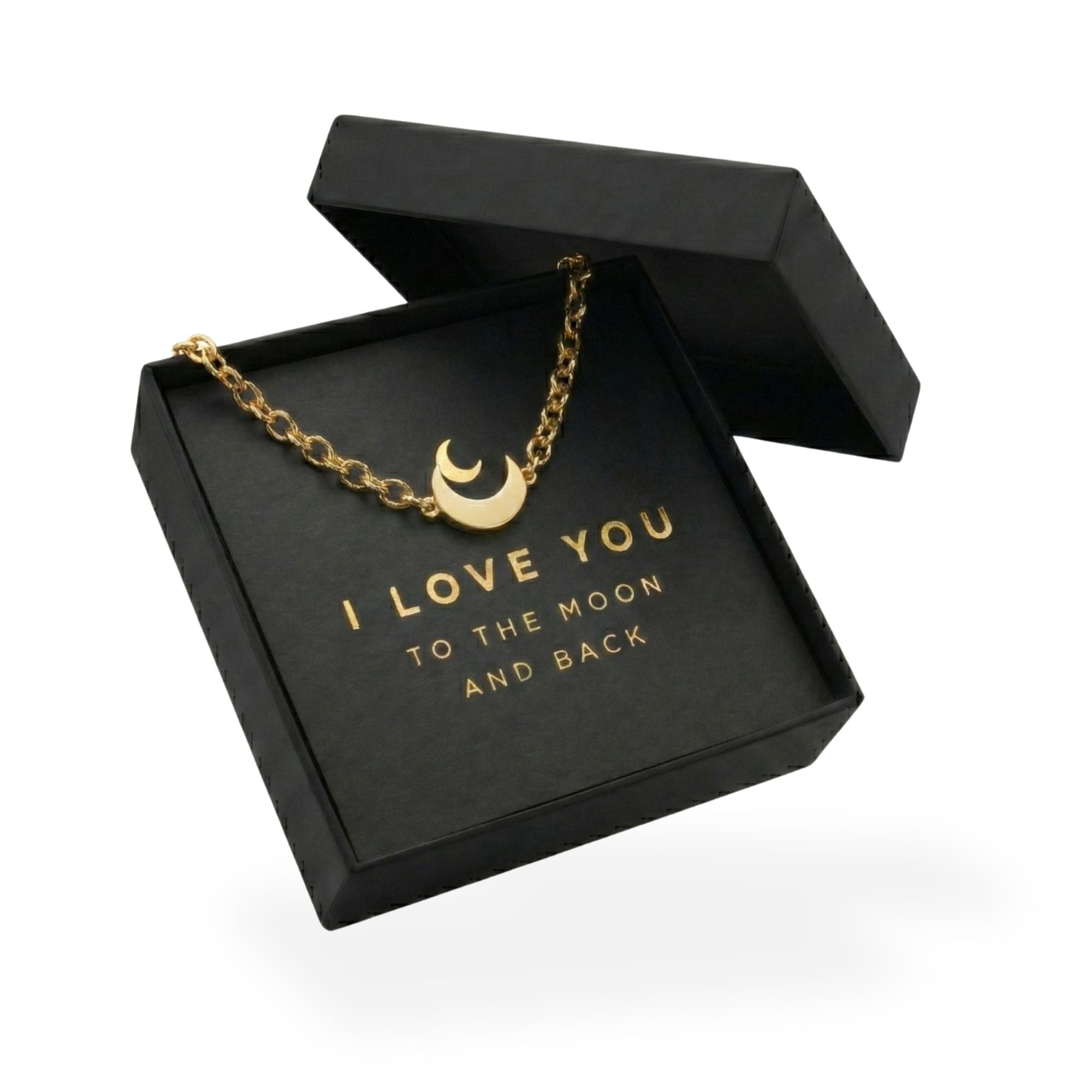 Gold Moon Bracelet for Women - "I Love You" Gift - Hypoallergenic Stainless Steel Crescent Charm Jewelry