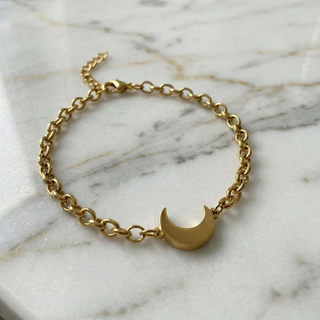 Gold Moon Bracelet for Women -  Hypoallergenic Stainless Steel Crescent Charm Jewelry