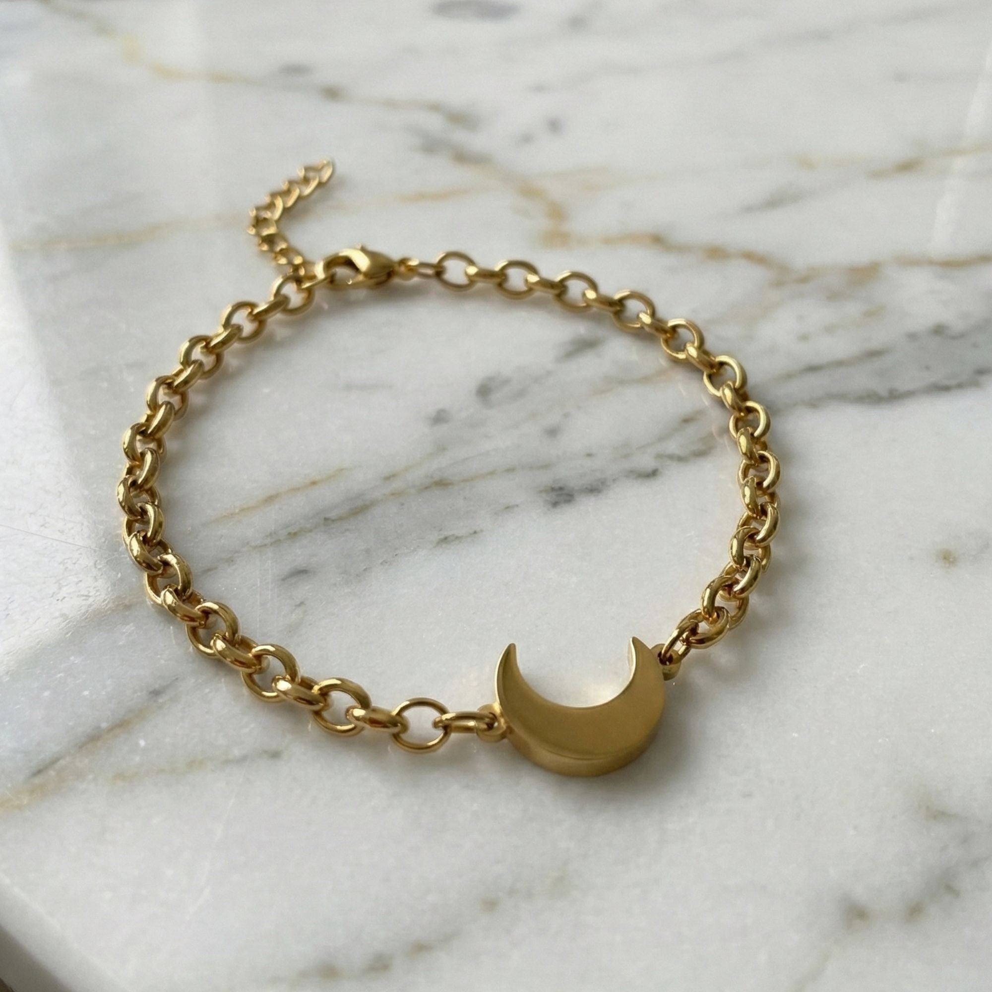 Gold Moon Bracelet for Women -  Hypoallergenic Stainless Steel Crescent Charm Jewelry