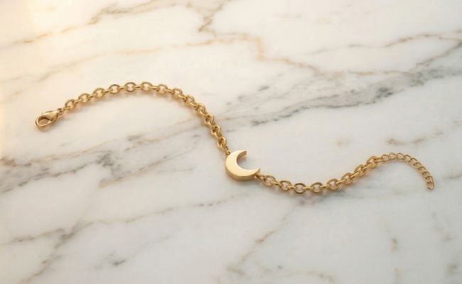Gold Moon Bracelet for Women -  Hypoallergenic Stainless Steel Crescent Charm Jewelry