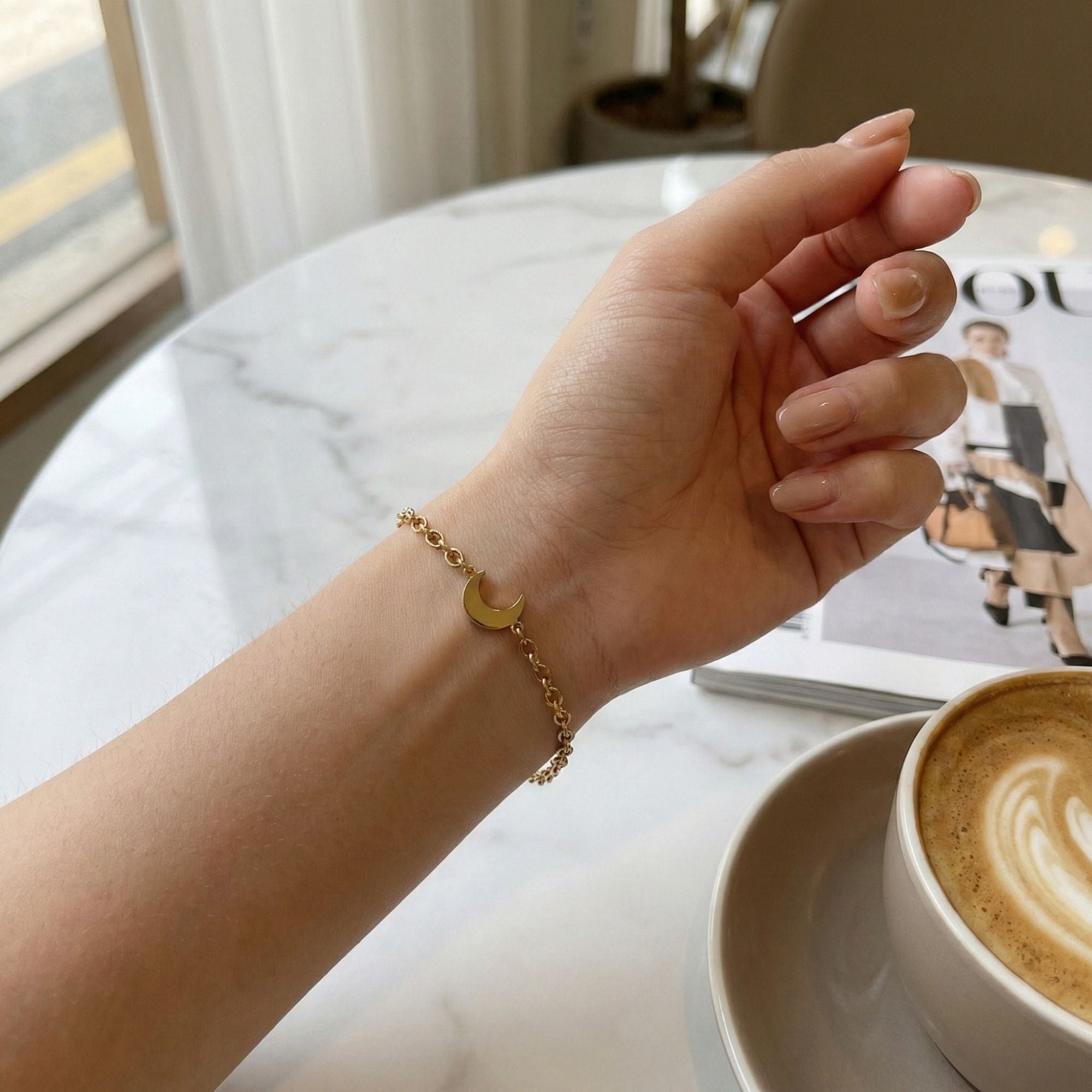 Gold Moon Bracelet for Daughter - "I Love You" Gift - Hypoallergenic Stainless Steel Crescent Charm Jewelry