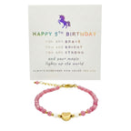 Heart Charm Girls Bracelet Birthday Gift with Box and Card, Pink Tourmaline and Moonstone Beaded with Gold Heart Charm