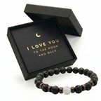 Father's Day Mens Lava Stone Bead Bracelet Gift Box with Card, "Love You to The Moon and Back"