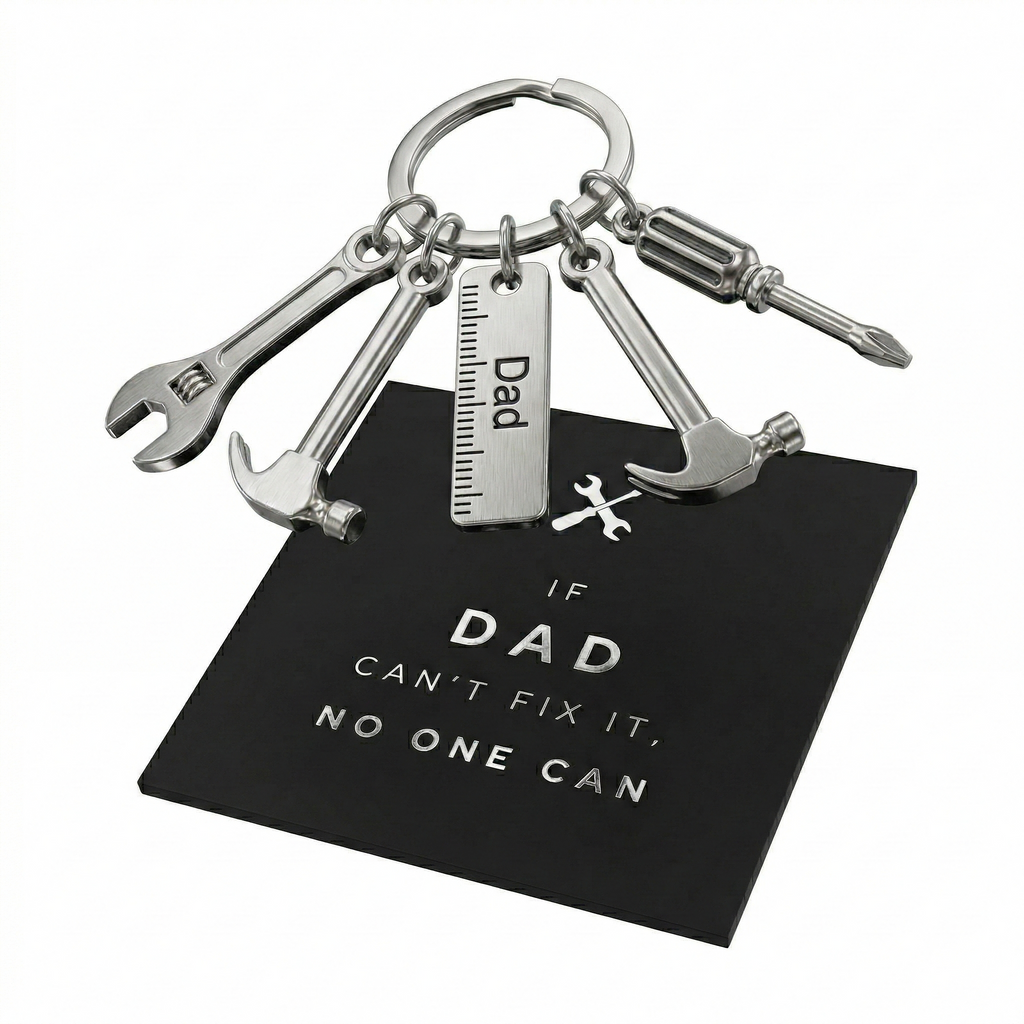 “If Dad Can’t Fix It” Card & Tool Keychain Gift Set – Perfect Father’s Day Gift for Dad