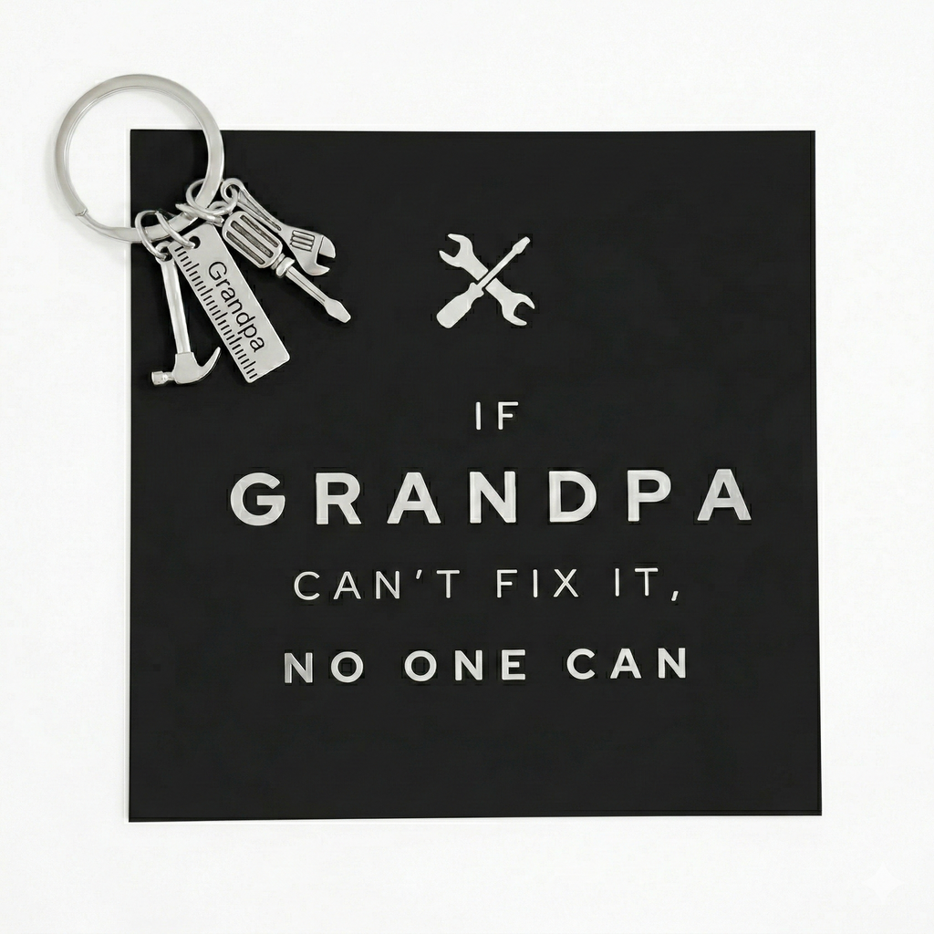 “If Grandpa Can’t Fix It” Card & Tool Keychain Gift Set – Perfect Father’s Day Gift for Grandpa
