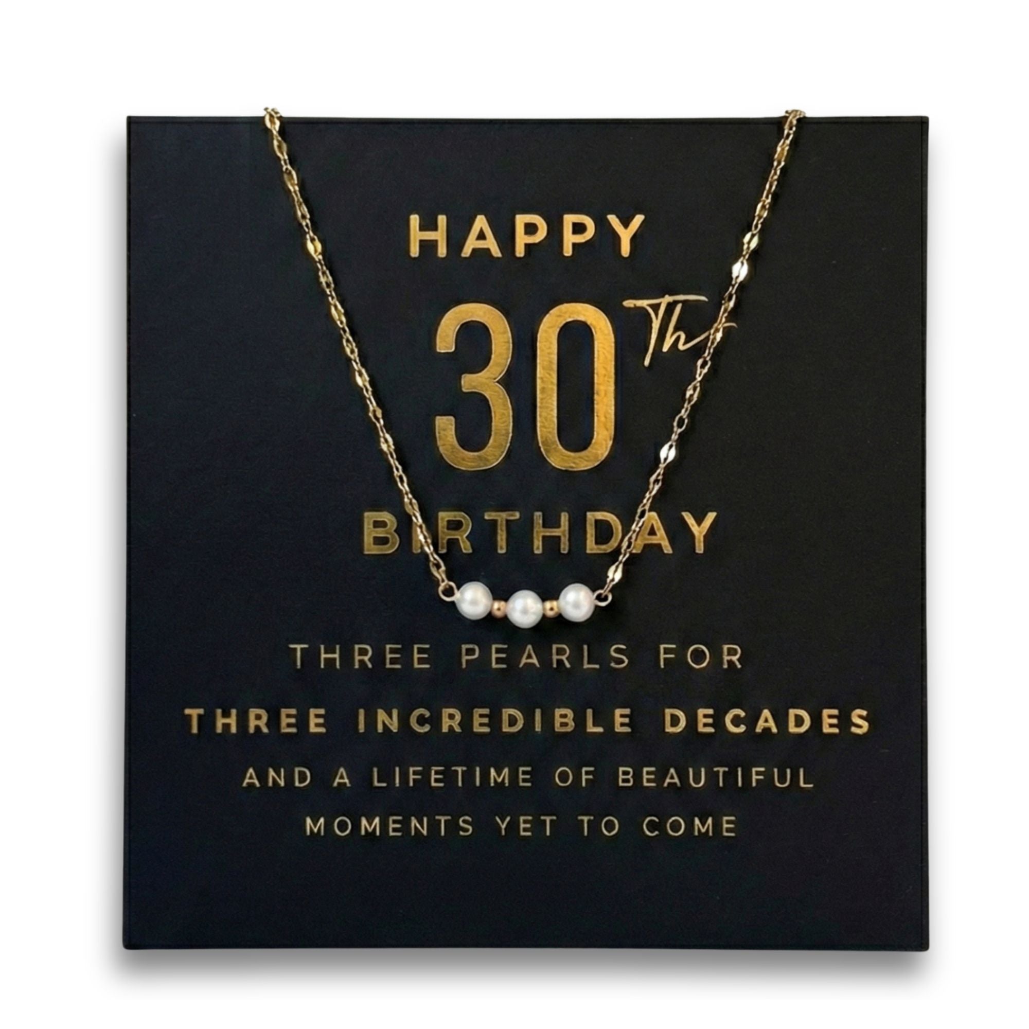 30th Birthday Pearl Necklace Gift Box with Card - Gift for Her - Gold Plated Stainless Steel Chain
