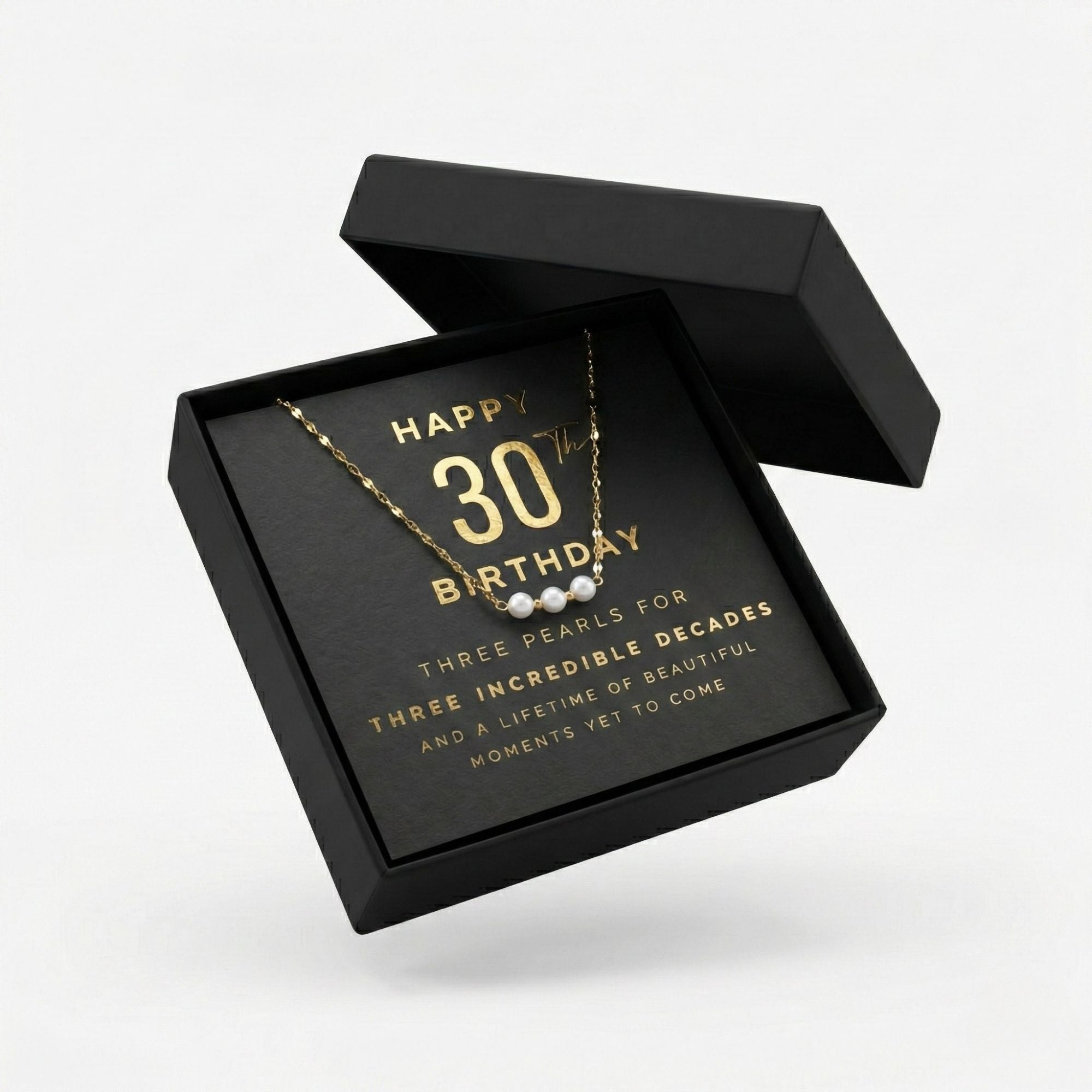 30th Birthday Pearl Necklace Gift Box with Card - Gift for Her - Gold Plated Stainless Steel Chain