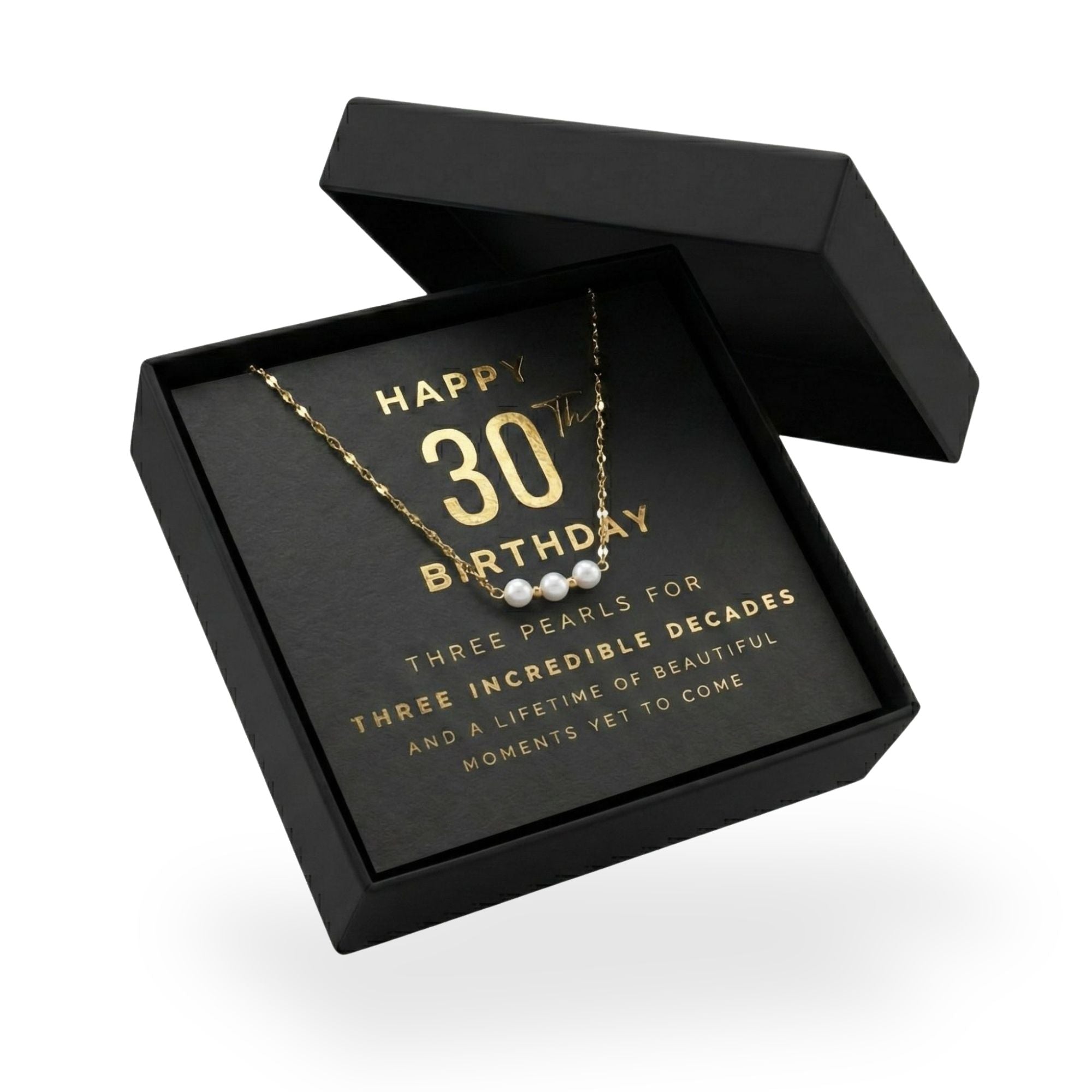 30th Birthday Pearl Necklace Gift Box with Card - Gift for Her - Gold Plated Stainless Steel Chain