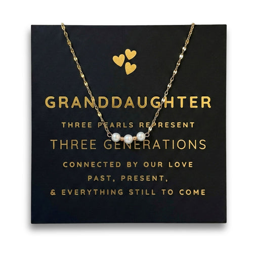 For Granddaughter - Gold Three Generations Necklace with Card and Gift Box, 3 Freshwater Pearls with Gold Plated Chain