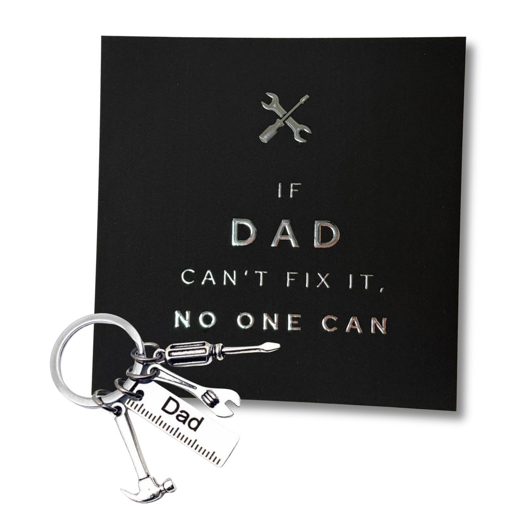“If Dad Can’t Fix It” Card & Tool Keychain Gift Set – Perfect Father’s Day Gift for Dad