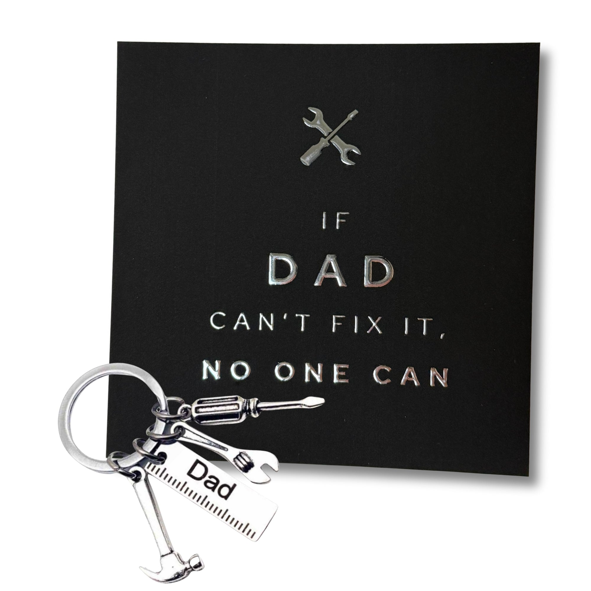 “If Dad Can’t Fix It” Card & Tool Keychain Gift Set – Perfect Father’s Day Gift for Dad