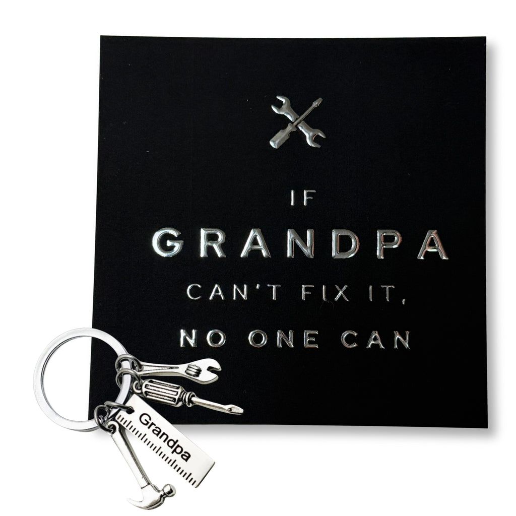 “If Grandpa Can’t Fix It” Card & Tool Keychain Gift Set – Perfect Father’s Day Gift for Grandpa