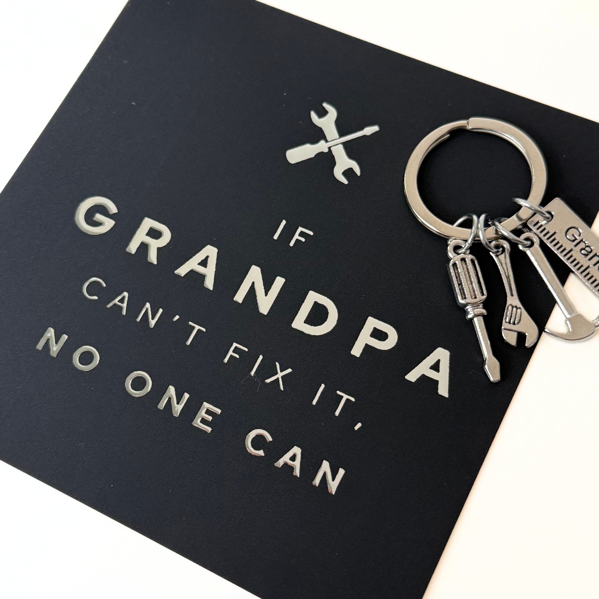 “If Grandpa Can’t Fix It” Card & Tool Keychain Gift Set – Perfect Father’s Day Gift for Grandpa