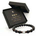 Father's Day Mens Lava Stone Bead Bracelet Gift Box with Card, "Love You to The Moon and Back"